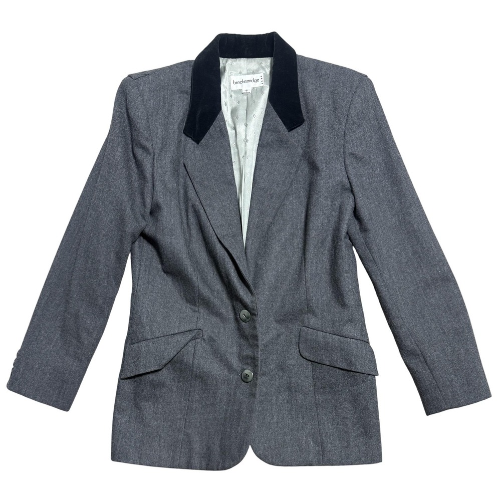 Breckenridge‎ Blazer Womens 6 Gray 100% Wool Velvet Collar 2 Button Made USA